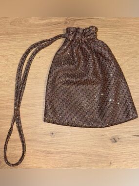 Drawstring Evening Pouch in Shimmering Brown - Handmade